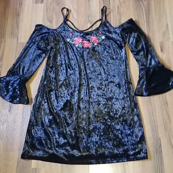 Disney Coco Black Crushed Velvet Embroidered Dress - Picture 2 of 13